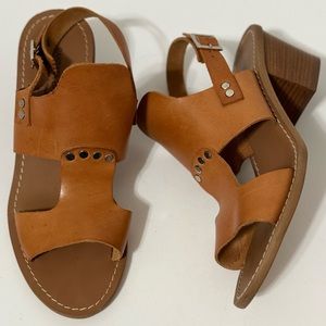 Barbara Barbieri Tan/Cognac Leather Stacked Block Heel Sandals EUC